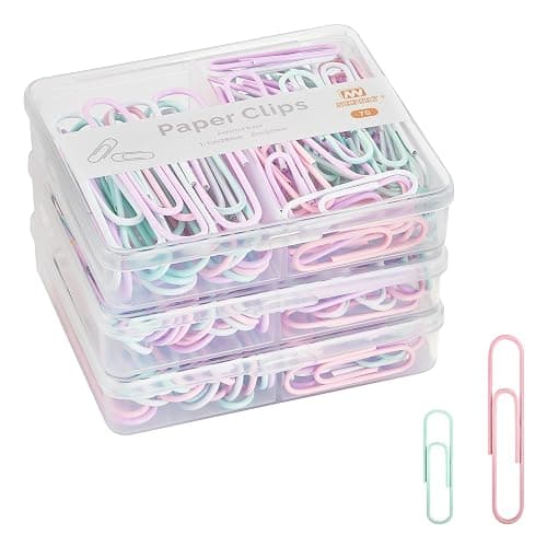 NEEWAY Colorful Paper Clips Assorted Sizes, Small and Large Paperclips, 210 Count, 3 Pack of 70 (Light Multicolor) - Image 1