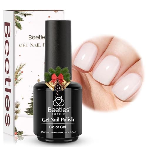 Beetles Winter's Glee Milky White Gel Nail Polish - 15ml Neutral Jelly Nude Nail Polish Base Color Nail Concealer Sheer Translucent Effect Soak Off UV French Nail Art Salon Christmas Gift for Women - Image 1