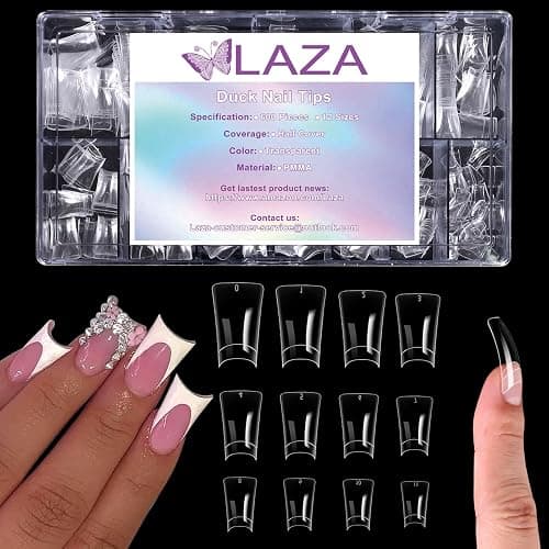 Laza 600pcs Medium Length Duck Nail Tips 12 Sizes Box-packed Clear Duck Nails Half Cover Wide Nail Tips French False Nail Tips for Acrylic Nails Extension Tips — 28MM - Image 1