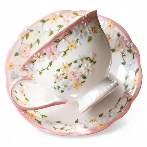 Moqidadii Exquisite Bone China Tea Cups and Saucer Set – Elegant Porcelain Tea Cups, Beautifully Detailed for Tea Lovers, Gift-Ready for Christmas, Hostess, Holiday Gift & Fall Decor - Image 1