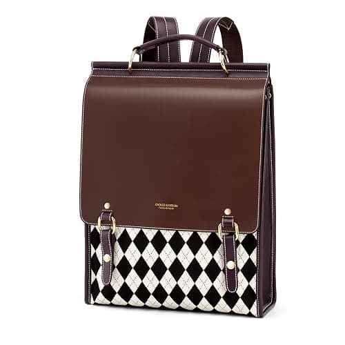 Cnoles Leather Backpack Purse For Women Fashion Ladies Vintage Bag Casual College Travel Backpacks Large bags Brown - Image 1