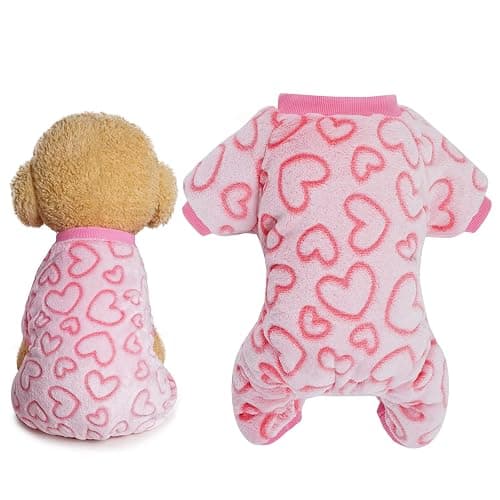 Dxhycc Fleece Dog Pajamas Cute Dog Heart Puppy Jumpsuit Warm Soft Pet Holiday Clothes for Small Medium Cats and Dogs (Pink, M) - Image 1