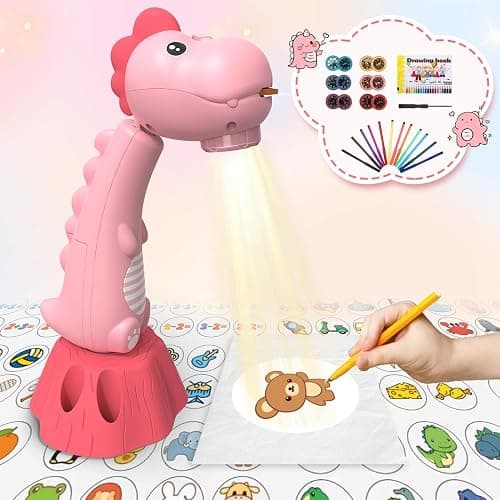 MFEESYOB Drawing Projector for Kids,Tracing and Drawing Projector with 96 Slide Cartoon Patterns and 12 Color Brushs,Smart Art Sketcher Projector for 3+ Year Old Girls & Boys(Pink) - Image 1