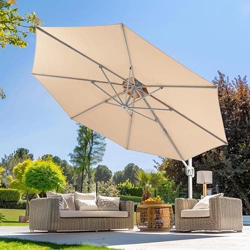 wikiwiki 12FT 2 Tiers Cantilever Patio Umbrella, Offset Umbrella Outdoor Patio with 360° Rotation and Unlimited Tilting System, Heavy Duty Umbrella with Cross Base, Cream Beige - Cream Beige - 12 FT - Image 1