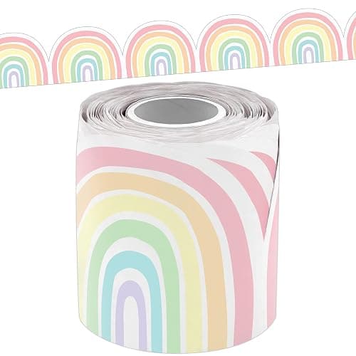 Teacher Created Resources Pastel Pop Rainbows Die-Cut Rolled Border Trim - 50ft - Decorate Bulletin Boards, Walls, Desks, Windows, Doors, Lockers, Schools, Classrooms, Homeschool & Offices - Image 1