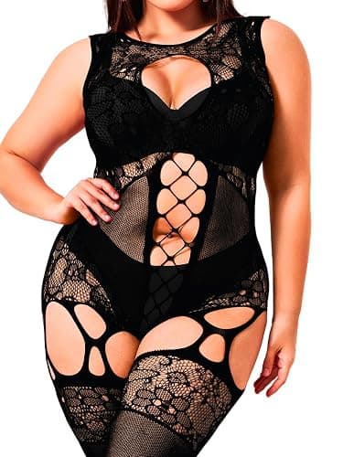 EHSUYAB Plus Size Body Stockings For Women Curvy BBW, Exotic Dancer Lingerie Outfits, Full Sexy Fishnet Bodysuit Rave Party - Image 1