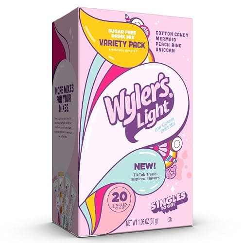 Wyler's Light Singles to Go Powder Packets, Water Drink Mix, Variety Pack, Watertok Fun Flavors, Cotton Candy, Mermaid, Peach Ring, Unicorn, Sugar & Caffeine Free, On-The-Go, 20 Count (Pack - 1) - Image 1