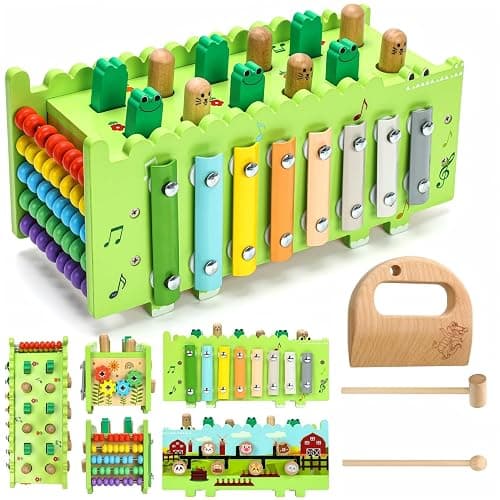 Bsrvtoyer Wooden Baby Activity Cube Montessori Toys for 12+ Months Boys Girls | Hammering Pounding Toys with Abacus, Educational Toddler Activities Toys with Xylophone (Crocodile) - Image 1