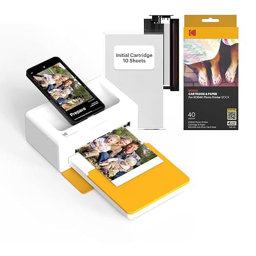 KODAK Dock Plus 4PASS Instant Photo Printer, 4x6” Portable Picture Printer, Bluetooth & Dock 2-in-1 Home and Gift Printer for iPhone & Android, 50 Sheets Bundle - Image 1