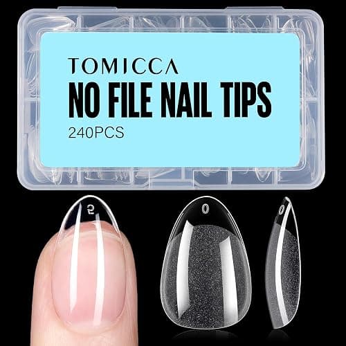 TOMICCA Short Almond Nail Tips, 240Pcs Half Matte Soft Acrylic Nail Tips, 12 Sizes Acrylic Pre-Shaped Nails, Full Cover False Nails Almond Press on Nails Short Fake Nails for Extension Nail - Image 1