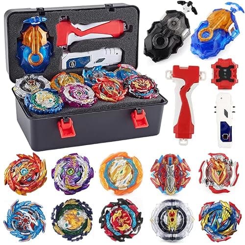 Bey Battle Burst Gyro Blade Toy Set Great Present for Kids Children Boys Ages 6 8 10 12+ Metal Fusion Attack Top Battling Game 10 Spinning Tops 2 Two-Way Launcher 2 Handles - Image 1
