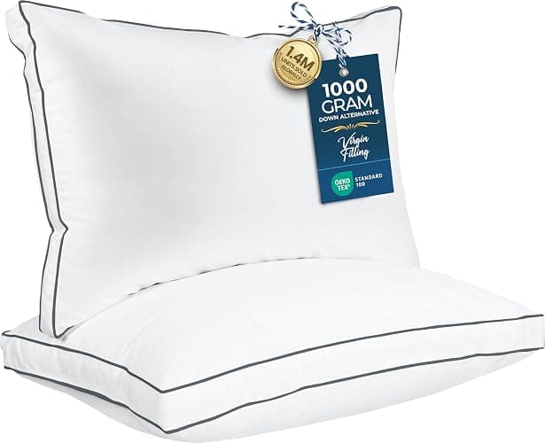 Utopia Bedding Bed Pillows for Sleeping Queen Size (Grey Hem), Set of 2, Cooling Hotel Quality, Gusseted Pillow for Back, Stomach or Side Sleepers - Image 1