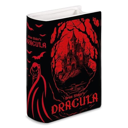 Steel Mill & Co Original Large Book-Shaped Decorative Vase, Ceramic Vases for Fall Home Decor, Cute Gothic Bookshelf Decor, Unique Vase for Book Lovers, Dracula - Image 1