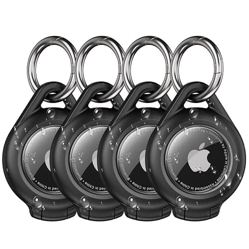 Waterproof Airtag Holder - 4 Pack Airtag Keychain Holder Compatible with Apple AirTags, Ultra Durable Anti-Scratches Protective Case with Keyring for Luggage, Backpack, Pet, Bag, Black - Image 1