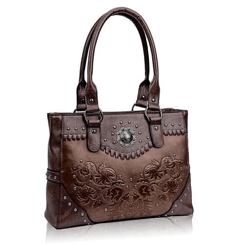 LAVAWA Tote Bag for Women Large Western Purse Ladies Top Handle Shoulder Handbags Vintage Embossed Concho Studs - Image 1
