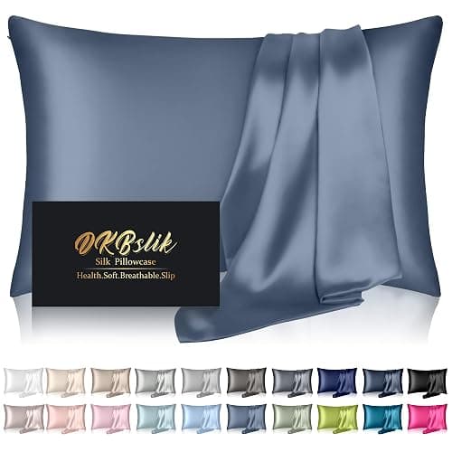 Silk Pillowcase for Hair and Skin, Mulberry Silk Pillow Cases Standard Size, Anti Acne Cooling Sleep Both Sides Natural Silk Satin Pillow Covers with Hidden Zipper, Gifts for Women Men, Ash Blue - Ash Blue - Standard - 20×26 Inch - Image 1