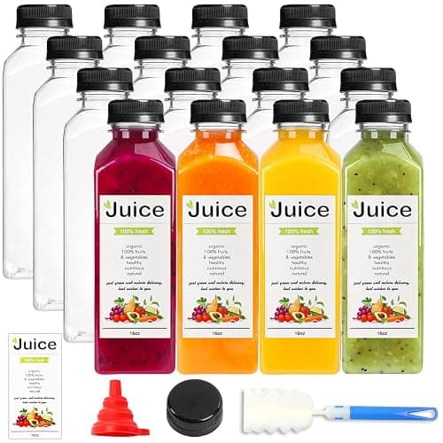 DEPEPE 16 Pack 16oz Plastic Juice Bottles, Reusable Juicing Bottles with Caps, Empty PET Juice Bottle with Lids for Juicing, Smoothies, Drink, Water Containers - Image 1