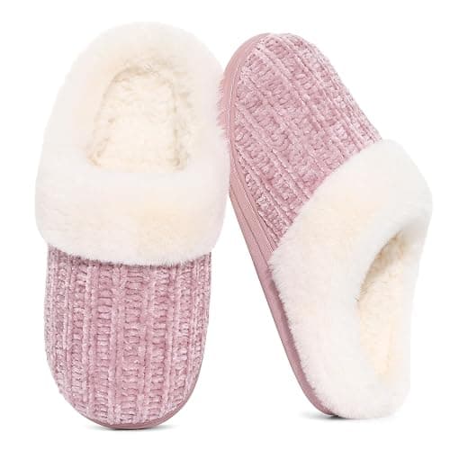 Evshine Warm Knit House Slippers for Women Comfy Wool-Like Lined Chenille Slippers with Memory Foam and Indoor Outdoor Soles - Image 1