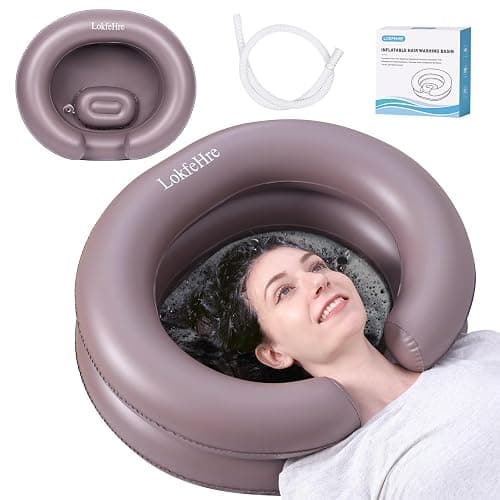 LOKFEHRE Large Portable Inflatable Hair Washing Basin for Bedridden - Wash Hair in Bed with Inflatable Shampoo Bowl.Hair Washing Basin for Elderly,Disabled,Injured,Ideal Inflatable Sink for Locs Detox - Brown - Image 1