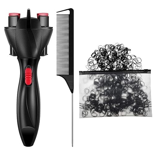 Automatic Hair Braider with 800 Mini Rubber Bands, Tail Comb & Electronic Braiding Machine - Roller Styling Tool for Tangling (Black) - Black - Image 1