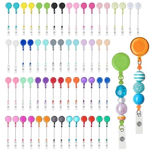 60 Pcs Beadable DIY Badge Holder Set Heavy Duty Retractable Keychain Badge Reel Clips ID Name Badge Clip with Belt Clip Blank Jewelry DIY Gift for Office Worker Doctor Nurse Employee Supplies - Image 1