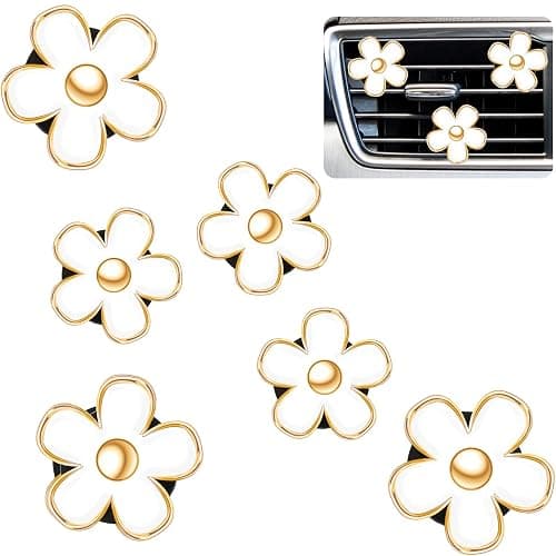 Frienda 6 Pcs Daisy Flower Air Vent Clip Accessories Air Conditioning Outlet Clip Car Air Freshener Dashboard Accessories Charm Car Inter Decor(3 cm, 3.3 cm,White) - Image 1