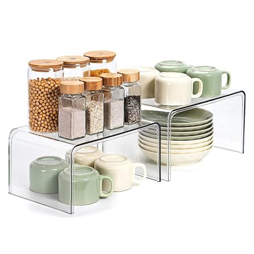 Clear Cabinet Organizer, Shelf Organizer Set of 2 for Kitchen Organizers and Storage, Display Pantry Cabinet Shelf Room Decor Countertop Desk Organizer Shelves, Patented Spice Organization for Cabinet - Set of 2 - Image 1
