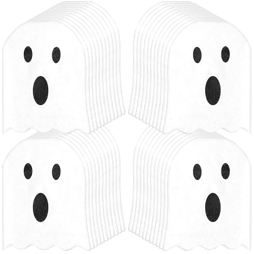 100 Pieces Ghost Napkins Halloween Napkins White Ghost Folded Halloween Napkins Disposable 2 Ply Halloween cocktail Napkins Tableware Decoration for Home Dinner Holiday Party Supplies(Basic) - Image 1
