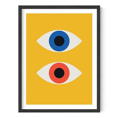 HAUS AND HUES Mid-Century Modern Art Print – Bauhaus Poster, Retro Evil Eye Wall Decor, Geometric Yellow Abstract Art (Black Frame, 12x16) - Image 1
