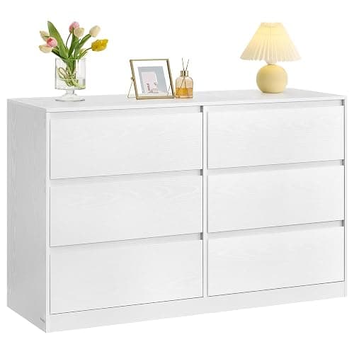 VASAGLE KAILYN Collection - Chest of Drawers for Bedroom, Storage Organiser Unit with 6 Drawers, 40 x 119.4 x 75 cm, Modern Style, Snow White LTS616W01 - Image 1
