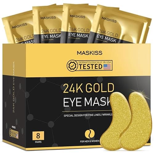 Maskiss 24k Gold Under Eye Patches (8 Pairs), eye mask, Collagen Skin Care Products, Eye Patches for Puffy Eyes, eye masks for dark circles and puffiness - Image 1
