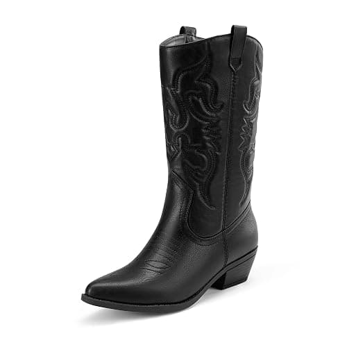 Dream Pairs Women's Cowboy Boots Pointed Toe Pull On Cowgirl Boots Wide Calf Chunky Low heel Embroidery Comfortable Western Boots Outfit for Ladies Spring Summer - Image 1