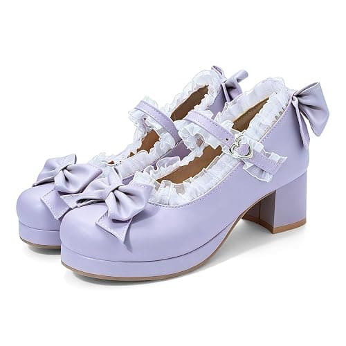 LUXMAX Women Kawaii Mid Block Heel Mary Jane Rockabilly Pumps with Bow | Kawaii Shoes,Platform Mary Janes,Chunky Heel Pumps,Cute Sweet Shoes,Fashion Dress Shoes,Comfortable Pumps - Image 1