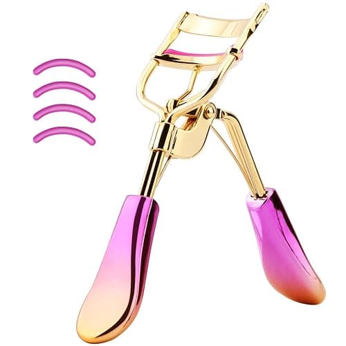 Luxspire Eyelash Curler with 4Pcs Refill Pads, Professional Handle Eye Lash Curler Iron Curling Clip Beauty Makeup Tool Fits All Eye Shapes, Rose Red - Image 1