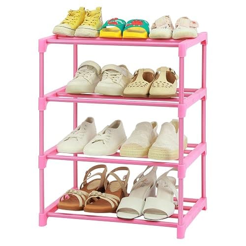 HITHIM 4-Tier Free Standing Shoe Racks for 6-8 Pairs Shoe Storage,Kids Shoe Racks for Small Place,Lightweight Stackable Shoe Shelf Organizer for Entryway, Doorway and Closet,Pink - Pink - 4-Tier - Image 1
