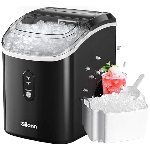 Nugget Ice Maker Countertop, Silonn Chewable Pellet Ice Machine with Self-Cleanin Function, 33lbs/24H Portable Ice Makers for Home Kitchen Officce, Black - Image 1