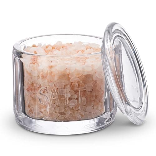 KooK Glass Salt Cellar, with Lid, Embossed Pressed Glass, Clear Storage Container, for Coffee, Sugar, Spices and Candies, Dishwasher Safe, 10 oz (Clear) - Image 1