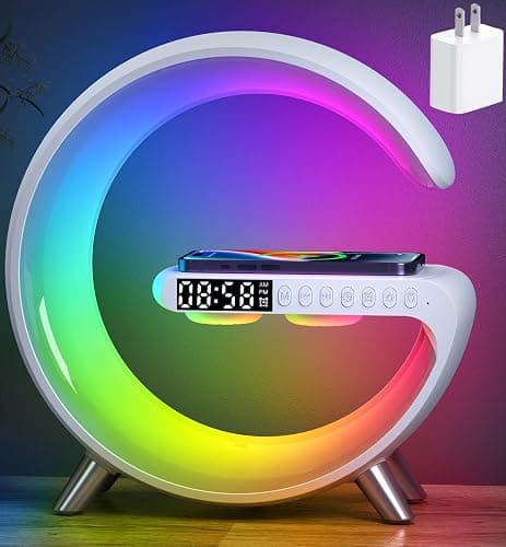 Smart LED Table Lamp, 4-in-1 Wireless Charger, Night Light, Alarm Clock, Bluetooth Speaker with App Control, Bedside Lamp with Charging Station for Bedroom, Office, Home Decor, Teen Girls Boys Gifts - Image 1