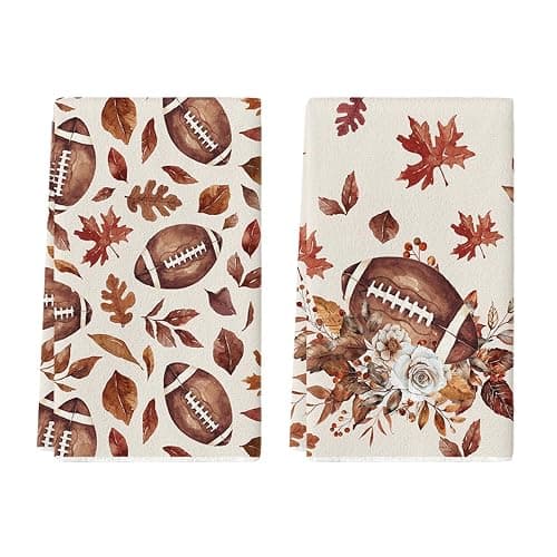 Artoid Mode Leaves Flower Football Fall Kitchen Towels Set of 2 18x26 Inch | Thanksgiving Autumn Bowknot Maple Leaves Hand & Dish Towels,Ultra Absorbent,Seasonal Farmhouse Decoration - Image 1