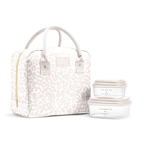 Fit & Fresh Lunch Bag For Women, Insulated Womens Lunch Bag For Work, Leakproof & Stain-Resistant Large Lunch Box For Women With Containers, Zipper Closure Bloomington Lunch Bag, Feline Fine Ivory - Image 1