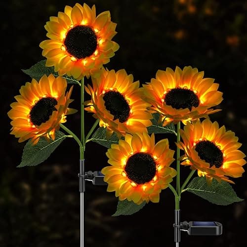 Meagoo Solar Sunflower Lights, 800mA Solar Garden Light with Real Looking Flowers Outdoor Waterproof Solar Stake Lights for Back Yard, Flower Bed, Pathway, Patio, Porch, Spring Decoration (2 Pack) - Image 1
