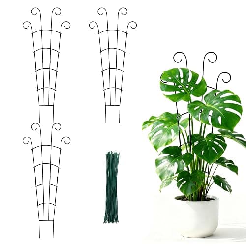 30 Inch Trellis for Climbing Plants Indoor 3 Pack Indoor Plant Trellis for Potted Plants Metal Garden Trellis for pots Indoor Outdoor for Monstera Pothos Vine Ivy Hoya(30inch Black) - Image 1