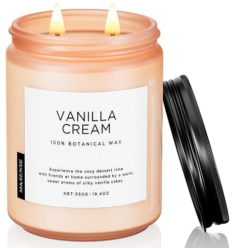 M&SENSE Vanilla Soy Candles, Large 2 Wick Jar Candle 19.4oz, 110 Hours Burning Time, 100% Natural Organic Soy Wax, Relaxing Aromatherapy Scented Candle, Housewarming Gift for Women and Men - Vanilla Cream - Image 1
