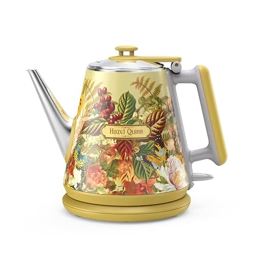 Hazel Quinn Electric Kettle - 1L/34oz Small Tea Kettle, 800W Fast Boil, All 304 Stainless Steel Interior, Double Wall for Cool Touch and Thermal, Auto Shut-Off, BPA-Free, Cordless - Floral Printed - Image 1