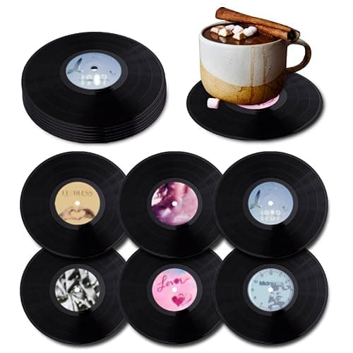 6PCS Retro Vinyl Record Coasters of 6 for Drinks, Funny Vinyl Costers for Cups, Drink Coasters Set of 6 for Music Gifts, Music Decor - Image 1