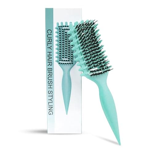 Curly Hair Brush Defining, Vented Curl Defining Brush for Effortlessly Detangling Shaping and Styling Women's Men's Curls on All Wet or Dry Hair Types, Reduces Frizz (Green) - Image 1