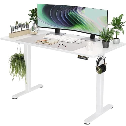 Claiks Electric Standing Desk, Adjustable Height Stand up Desk, 55x24 Inches Sit Stand Home Office Desk with Splice Board, White Frame/White Top - Image 1