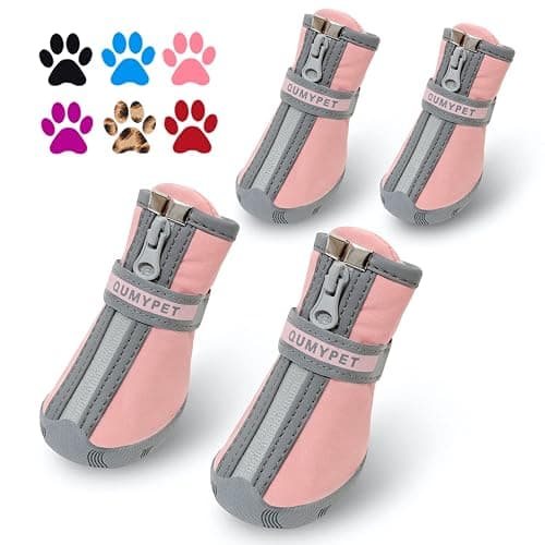 QUMY Dog Shoes for Small Dogs, Puppy Dog Boots & Paw Protectors for Winter Snowy Day, Summer Hot Pavement, Waterproof in Rainy Weather, Ourdoor Walking, Indoor Hardfloors Skid-Resistant Sole Pink 2 - Image 1