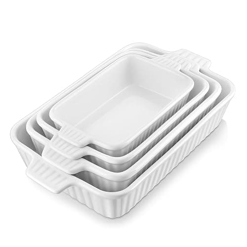 MALACASA Casserole Dishes for Oven, Porcelain Baking Dishes, Ceramic Bakeware Sets of 4, Rectangular Lasagna Pans Deep with Handles for Baking Cake Kitchen, White (9.4"/11.1"/12.2"/14.7"), Series - Set of 4-Rectangular - White - Image 1