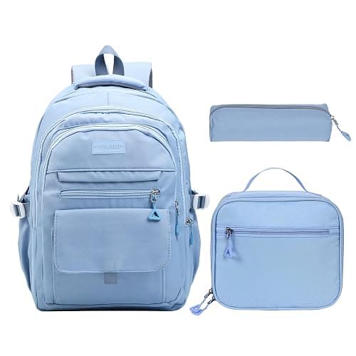 Phaoullzon Teen Girls School Backpack with Lunch Box for Boys, College Aesthetic Laptop Bookbag for Women,Blue - Blue - Image 1